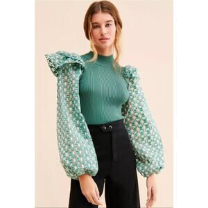 Flat White for Anthropologie Mixed Media Pullover Top. Size M. Retails $98